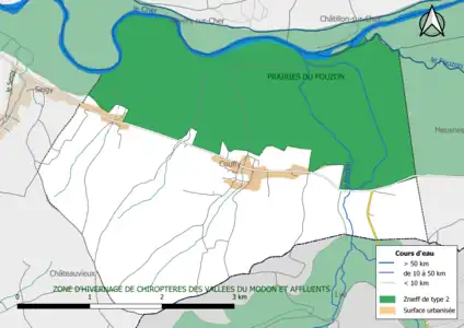 Carte des ZNIEFF de type 2 localisées sur la commune.