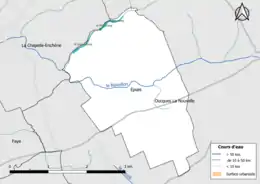 Carte en couleur présentantle réseau hydrographique de la commune