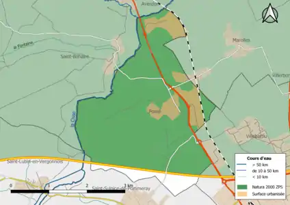 Carte de la zone Natura 2000 de type ZPS localisée sur la commune.