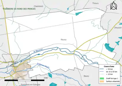 Carte des ZNIEFF de type 1 localisées sur la commune.