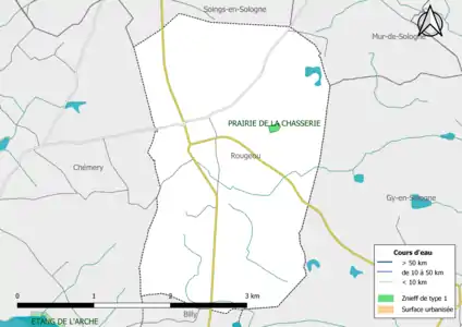 Carte des ZNIEFF de type 1 localisées sur la commune.