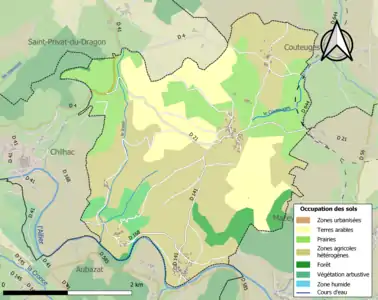 Carte en couleurs des infrastructures et de l'occupation des sols de la commune.