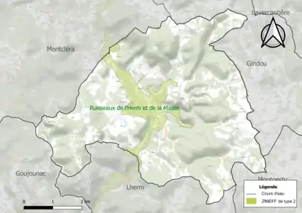 Carte de la ZNIEFF de type 2 sur la commune.