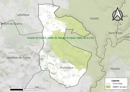 Carte de la ZNIEFF de type 2 sur la commune.