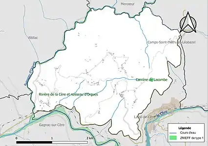 Carte des ZNIEFF de type 1 sur la commune.