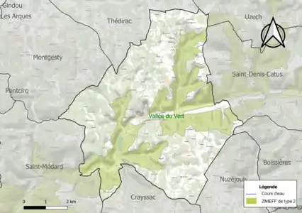 Carte de la ZNIEFF de type 2 sur la commune.