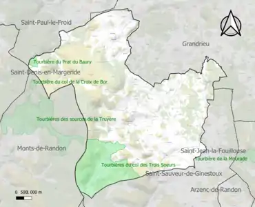 Carte des ZNIEFF de type 1 sur la commune.