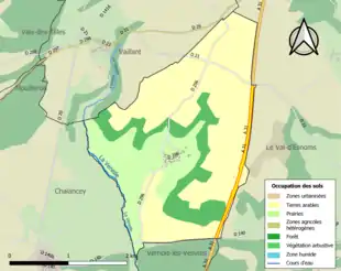 Carte en couleurs présentant l'occupation des sols.
