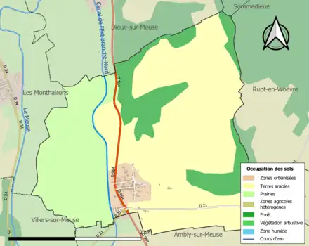 Carte en couleurs présentant l'occupation des sols.