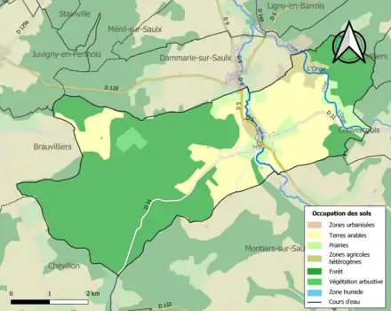 Carte en couleurs présentant l'occupation des sols.