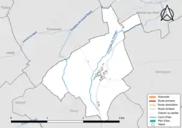 Carte en couleur présentant le réseau hydrographique de la commune