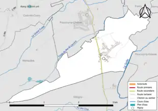 Carte en couleur présentant le réseau hydrographique de la commune
