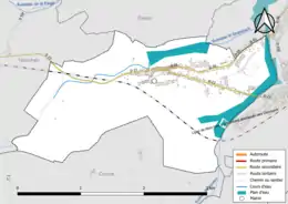 Carte en couleur présentant le réseau hydrographique de la commune