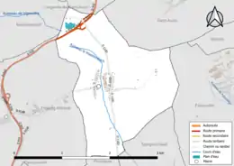 Carte en couleur présentant le réseau hydrographique de la commune