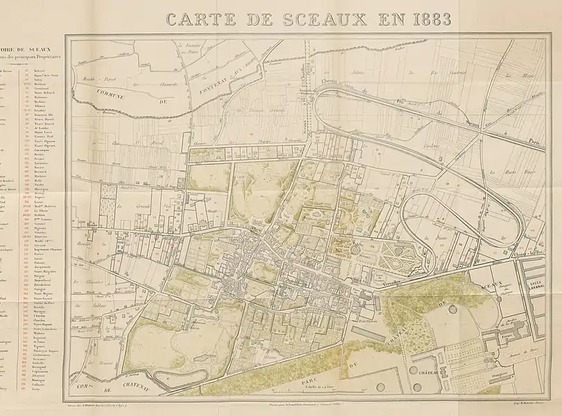 Carte de Sceaux en 1883. La rue Voltaire y est déjà visible.