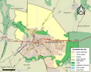 Carte en couleurs présentant l'occupation des sols.