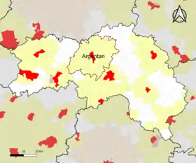 Localisation de l'aire d'attraction d'Argentan dans le département de l'Orne.