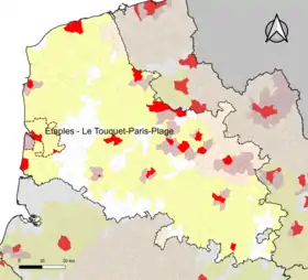 Localisation de l'aire d'attraction d'Étaples - Le Touquet-Paris-Plage dans le département du Pas-de-Calais.
