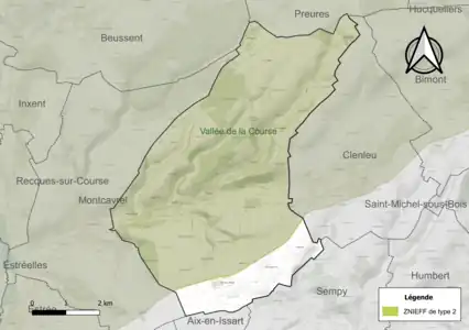Carte de la ZNIEFF de type 2 sur la commune.