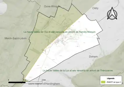 Carte de la ZNIEFF de type 2 sur la commune.