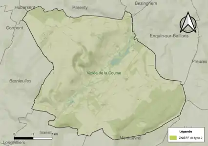 Carte de la ZNIEFF de type 2 sur la commune.