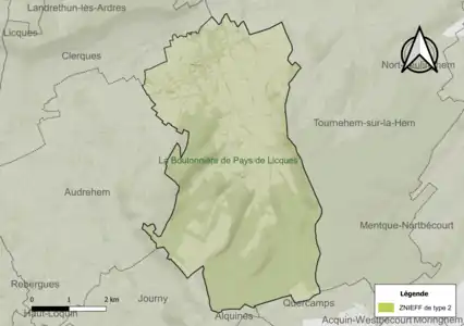 Carte de la ZNIEFF de type 2 sur la commune.