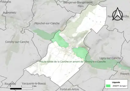 Carte de la ZNIEFF de type 1 sur la commune.