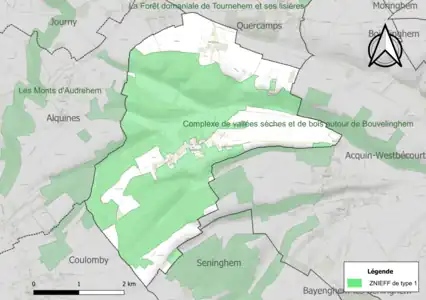 Carte de la ZNIEFF de type 1 sur la commune.