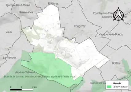 Carte de la ZNIEFF de type 1 sur la commune.