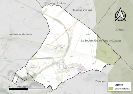 Carte de la ZNIEFF de type 2 sur la commune.