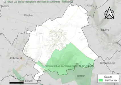 Carte de la ZNIEFF de type 1 sur la commune.