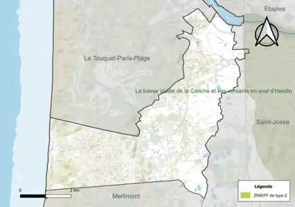Carte de la ZNIEFF de type 2 sur la commune.