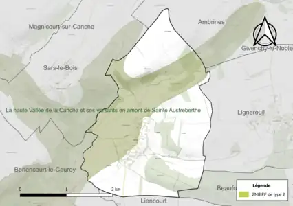 Carte de la ZNIEFF de type 2 sur la commune.