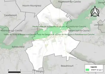 Carte de la ZNIEFF de type 1 sur la commune.