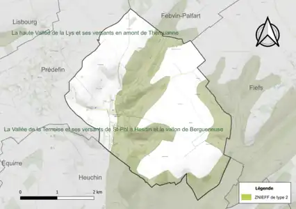 Carte de la ZNIEFF de type 2 sur la commune.