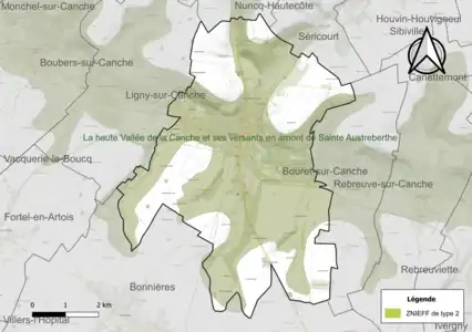 Carte de la ZNIEFF de type 2 sur la commune.