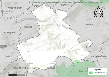 Carte de la ZNIEFF de type 1 sur la commune.