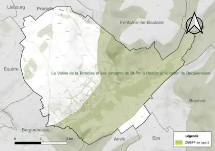 Carte de la ZNIEFF de type 2 sur la commune.