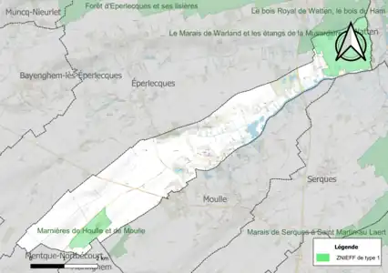 Carte de la ZNIEFF de type 1 sur la commune.