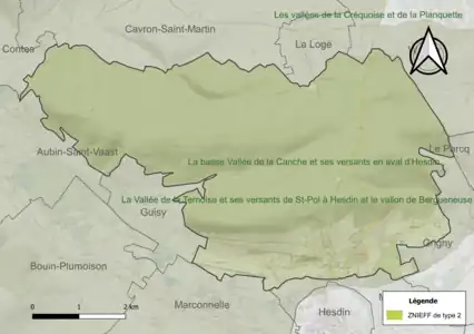 Carte de la ZNIEFF de type 2 sur la commune.