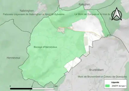 Carte des ZNIEFF de type 1 sur la commune.