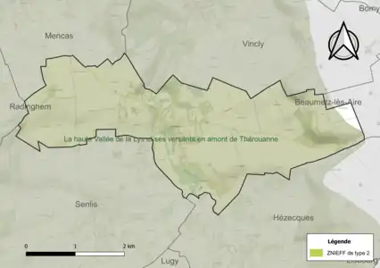 Carte de la ZNIEFF de type 2 sur la commune.