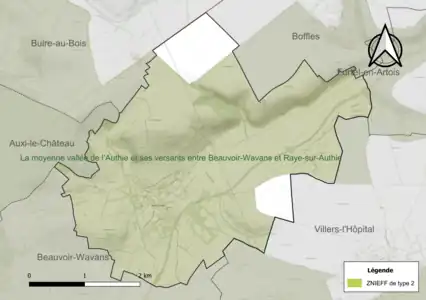 Carte de la ZNIEFF de type 2 sur la commune.
