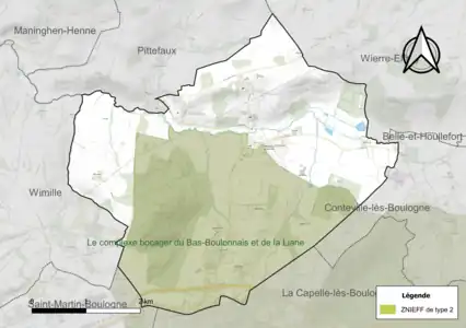 Carte de la ZNIEFF de type 2 sur la commune.