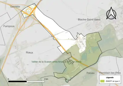 Carte de la ZNIEFF de type 2 sur la commune.