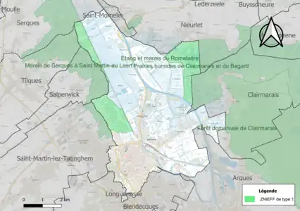Carte des ZNIEFF de type 1 sur la commune.