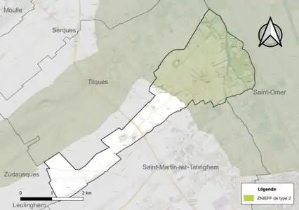 Carte de la ZNIEFF de type 2 sur la commune.