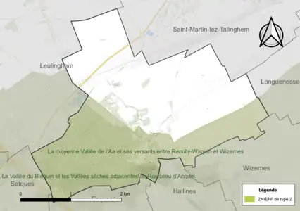Carte de la ZNIEFF de type 2 sur la commune.