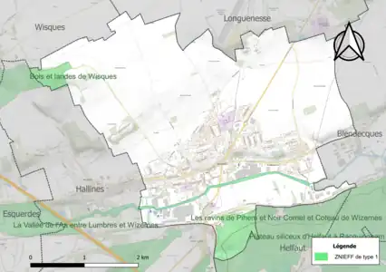 Carte des ZNIEFF de type 1 sur la commune.