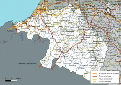 Carte en couleurs représentant les réseaux routiers de l'agglomération.